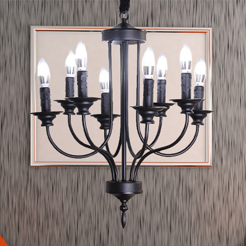 Rustic Lodge Black Chandelier - Multi Light Metallic Design with Exposed Bulbs - Indoor Hanging Lamp