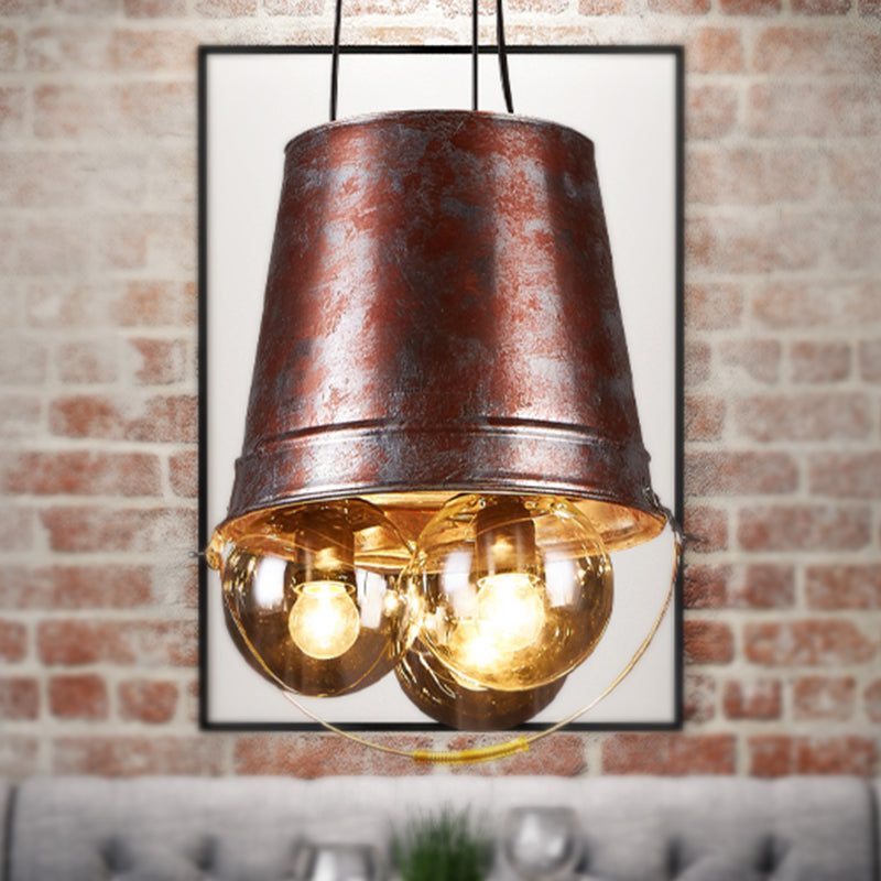 Rustic Clear Glass Pendant Chandelier: 3-Light Semi Globe For Living Room Black Metal Hanging