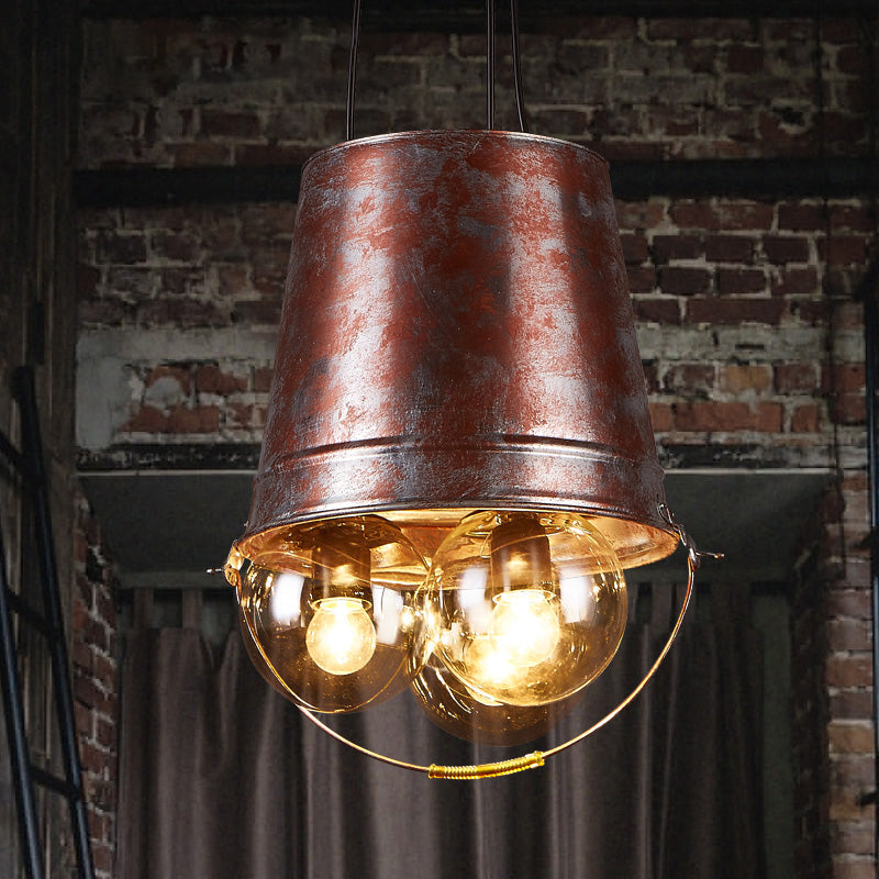 Rustic Semi-Globe Pendant Chandelier with Clear Glass, 3 Lights, Metal Frame - Black Hanging Fixture for Living Room