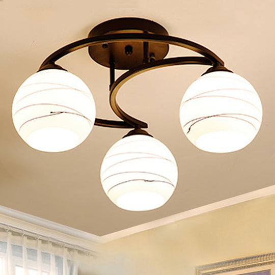 Classic Bubble Shade White Glass Semi Flush Mount Light in Black - 3/6 Lights Ceiling Lighting for Living Room