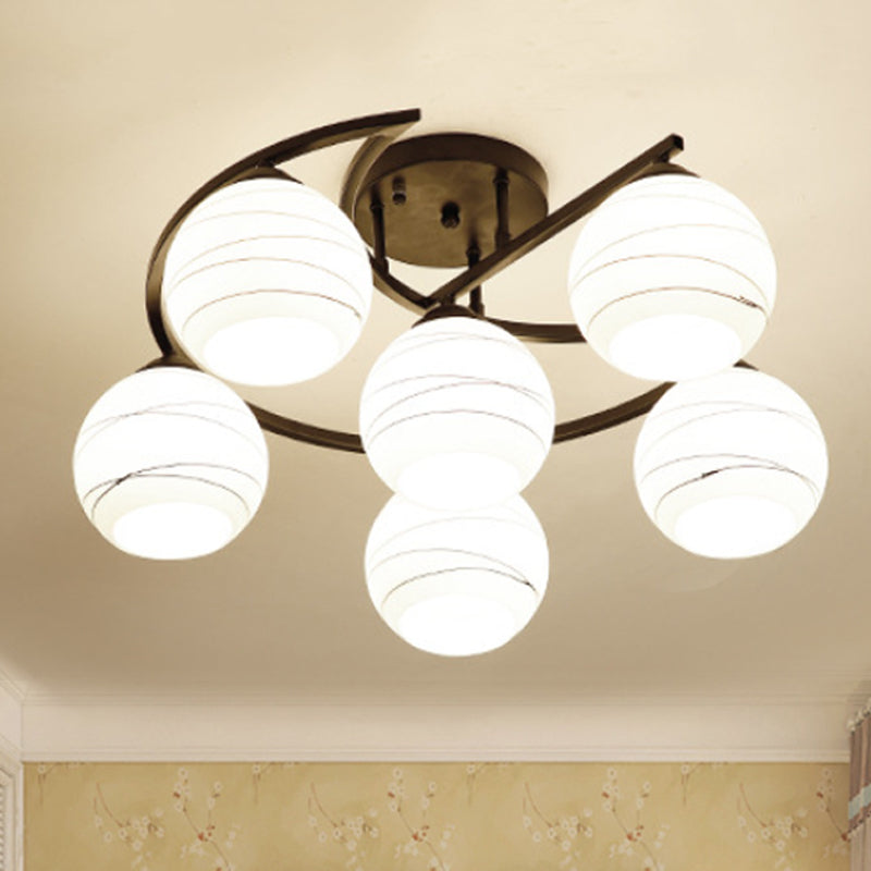 Classic Bubble Shade White Glass Semi Flush Mount Light in Black - 3/6 Lights Ceiling Lighting for Living Room