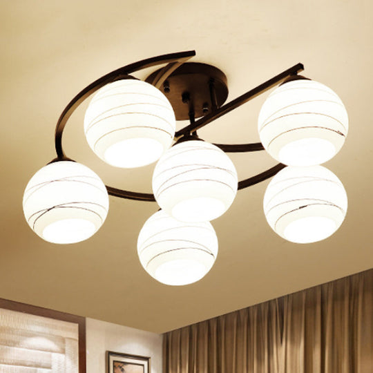 Classic Bubble Shade White Glass Semi Flush Mount Light in Black - 3/6 Lights Ceiling Lighting for Living Room