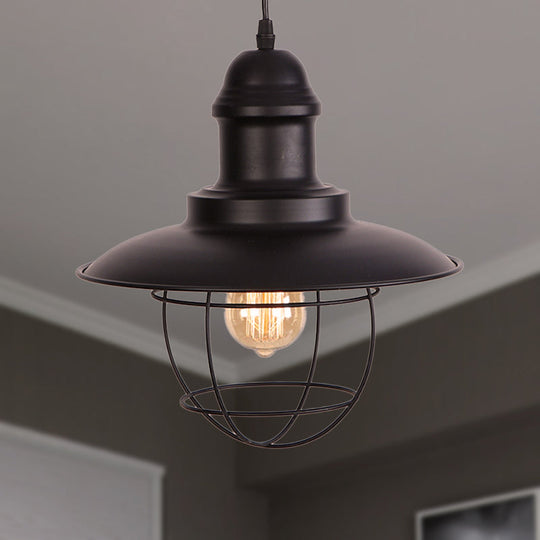 Industrial Style Metal Hanging Lamp - 1 Light Ceiling Pendant With Adjustable Cord In Black