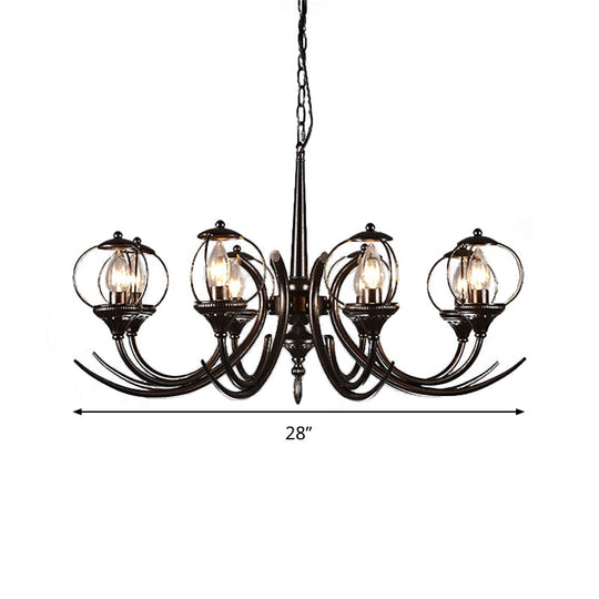 Farmhouse Wire Guard Chandelier With Curved Arm 8-Light Iron Hanging Fixture (Black)