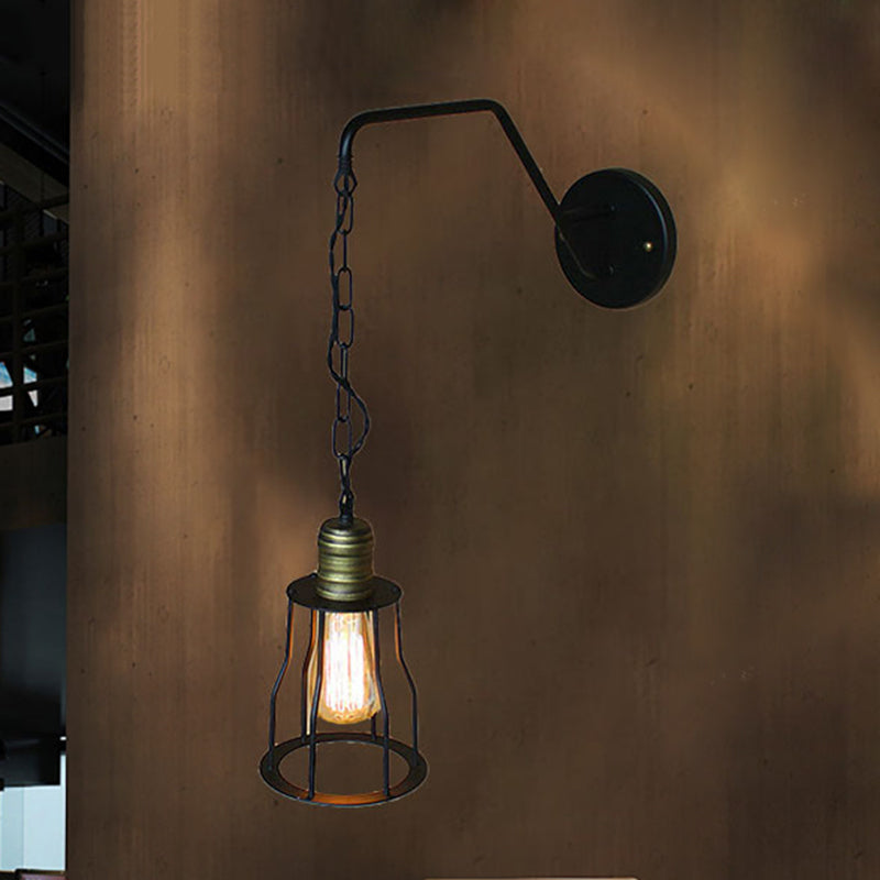 Industrial Style Black Triangle Globe Cage Sconce For Coffee Shop Wall Mount / Cylinder