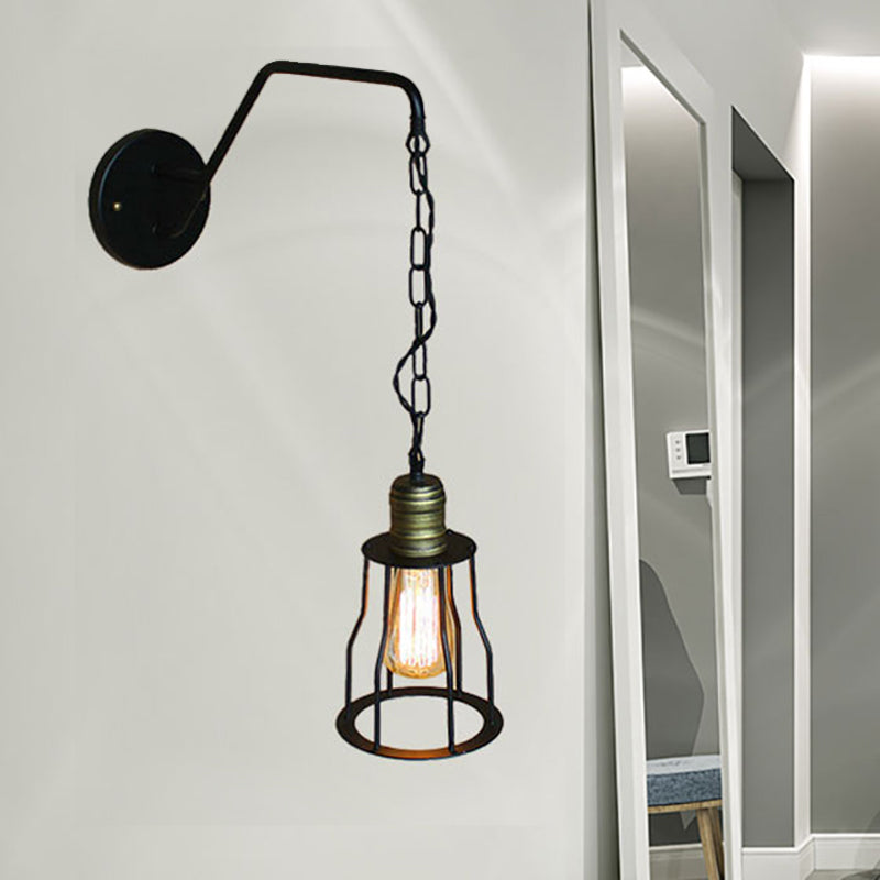 Industrial Style Black Triangle Globe Cage Sconce For Coffee Shop Wall Mount