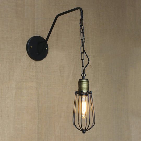 Industrial Style Black Triangle Globe Cage Sconce For Coffee Shop Wall Mount