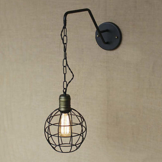 Industrial Style Black Triangle Globe Cage Sconce For Coffee Shop Wall Mount