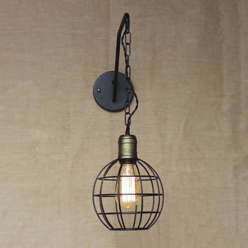 Industrial Style Black Triangle Globe Cage Sconce For Coffee Shop Wall Mount