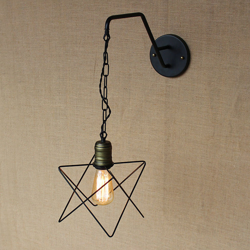 Industrial Style Black Triangle Globe Cage Sconce For Coffee Shop Wall Mount