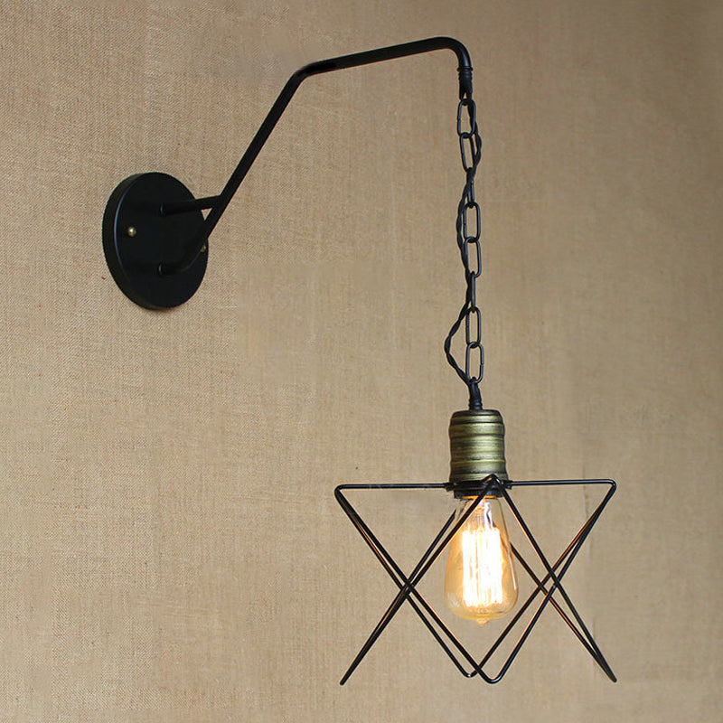 Industrial Style Black Triangle Globe Cage Sconce For Coffee Shop Wall Mount