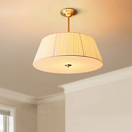 Classic White Semi Flush Mount Ceiling Fixture - 3/4 Lights With Drum Fabric Shade 16/20 Wide Ideal