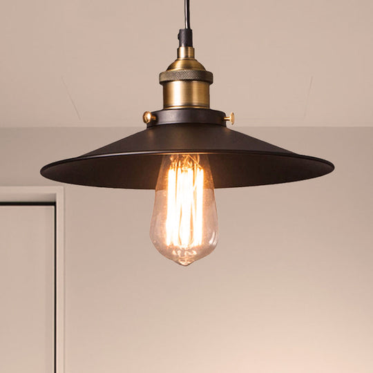 Stylish Retro Metal Shade Ceiling Pendant with 1 Bulb, Ideal for Coffee Shops - Black, 7"/8.5" Width