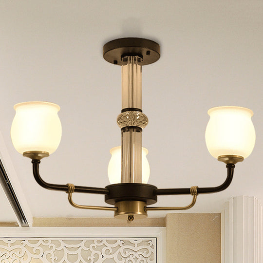 Black Glass Semi Flush Ceiling Light Fixture - Jar Shaped Traditional Design (3/6 Lights) for Living Room