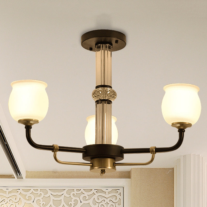 Black Glass Semi Flush Ceiling Light Fixture - Jar Shaped Traditional Design (3/6 Lights) For Living