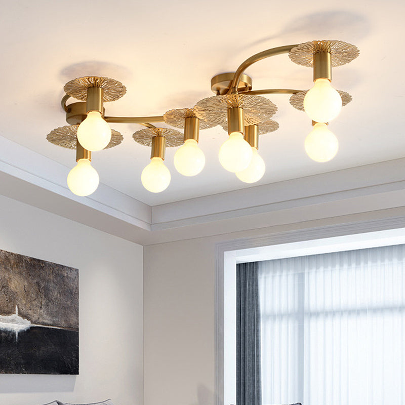 Traditional Brass Metal Semi Flush Ceiling Mount with 6/8 Lights for Living Room