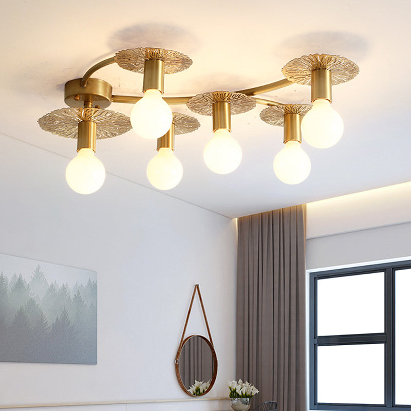 Traditional Brass Metal Semi Flush Ceiling Mount with 6/8 Lights for Living Room