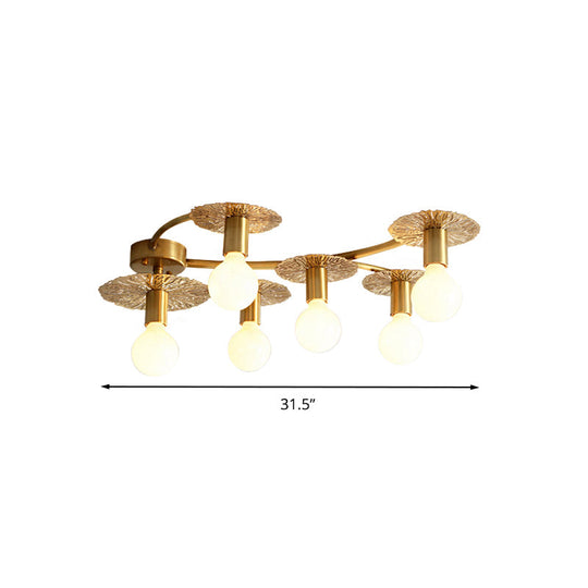 Traditional Brass Metal Semi Flush Ceiling Mount with 6/8 Lights for Living Room