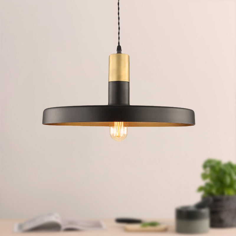 Contemporary Black Round Pendant Light With Metal Shade - Ideal For Dining Room Ceilings