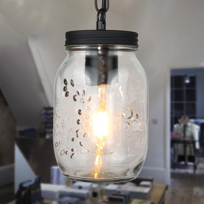 Modern Mason Jar Hanging Ceiling Light | Clear Glass Pendant Lighting In Black