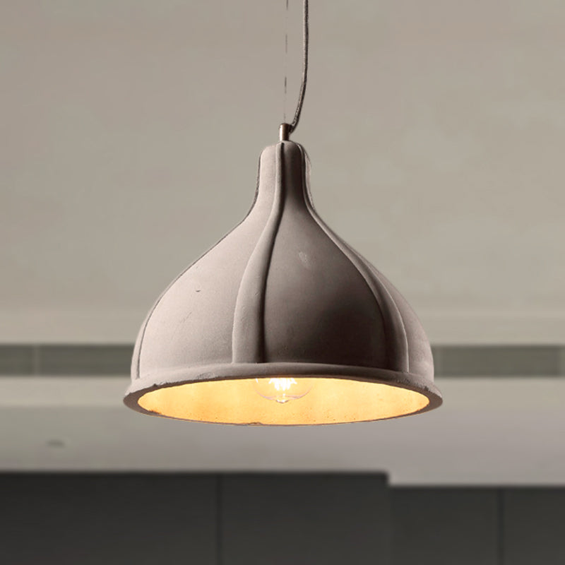 Industrial Domed Pendant Lighting in Grey - 1 Light Cement Ceiling Lamp