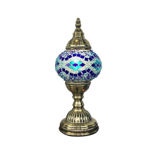 Traditional Aged Brass Coffee House Table Lamp With Colored Glass Shade