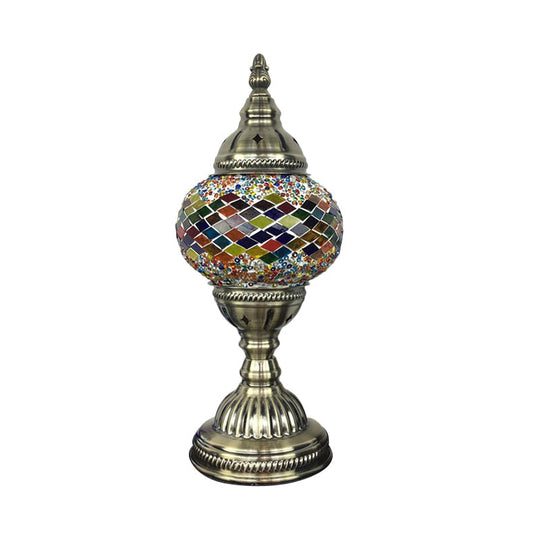 Traditional Aged Brass Coffee House Table Lamp With Colored Glass Shade