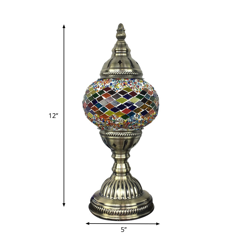 Traditional Aged Brass Coffee House Table Lamp With Colored Glass Shade