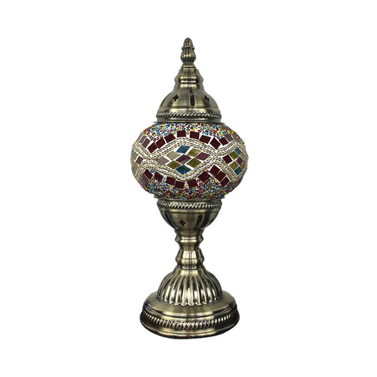 Traditional Aged Brass Coffee House Table Lamp With Colored Glass Shade