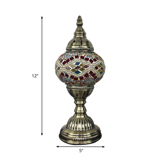 Traditional Aged Brass Coffee House Table Lamp With Colored Glass Shade