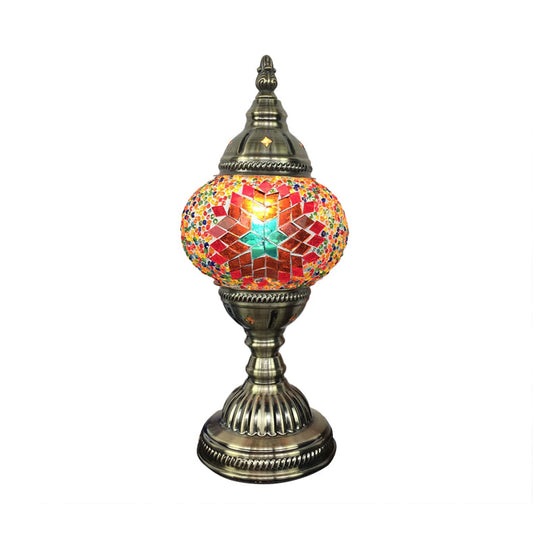 Traditional Aged Brass Coffee House Table Lamp With Colored Glass Shade