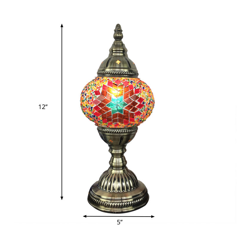 Traditional Aged Brass Coffee House Table Lamp With Colored Glass Shade