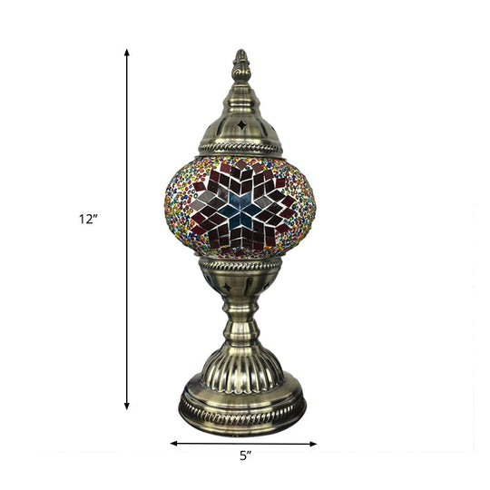 Traditional Aged Brass Coffee House Table Lamp With Colored Glass Shade