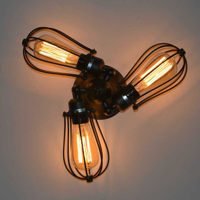 Rustic Wire Frame Ceiling Light - Vintage Bulb Shape with 3/5 Metal Lights in Black for Farmhouse Semi Flush Mount