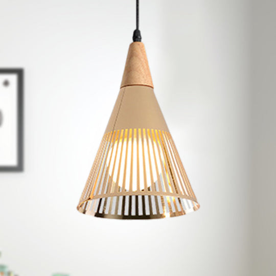 Metallic Cone Ceiling Light: Contemporary 1-Light Pendant in Black/Gold/White with Cage Shade