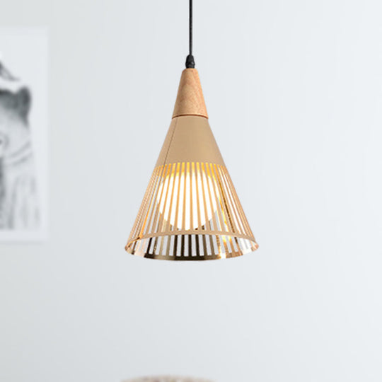 Metallic Cone Ceiling Light: Contemporary 1-Light Pendant in Black/Gold/White with Cage Shade