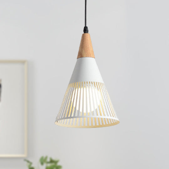 Metallic Cone Ceiling Light: Contemporary 1-Light Pendant in Black/Gold/White with Cage Shade