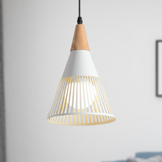 Metallic Cone Ceiling Light: Contemporary 1-Light Pendant in Black/Gold/White with Cage Shade