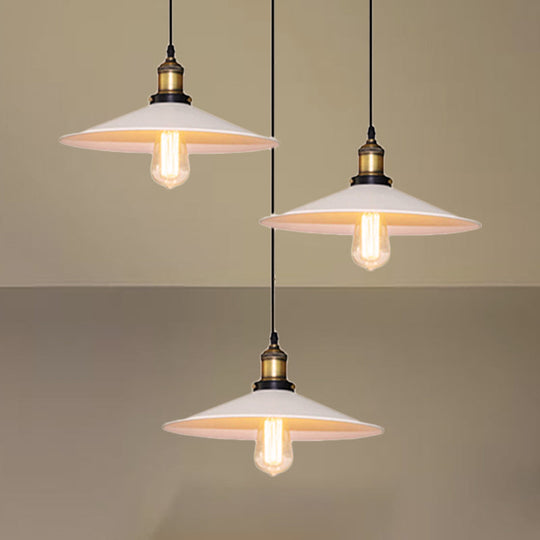 White Metal Pendant Light with 3 Industrial Saucer Hanging Ceiling Lights - Linear/Round Canopy