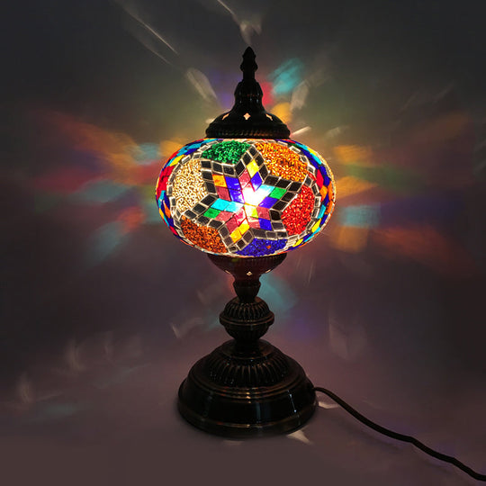 Traditional Red/Blue/Gold Glass Sphere Desk Lamp 1 Head Task Lighting For Living Room