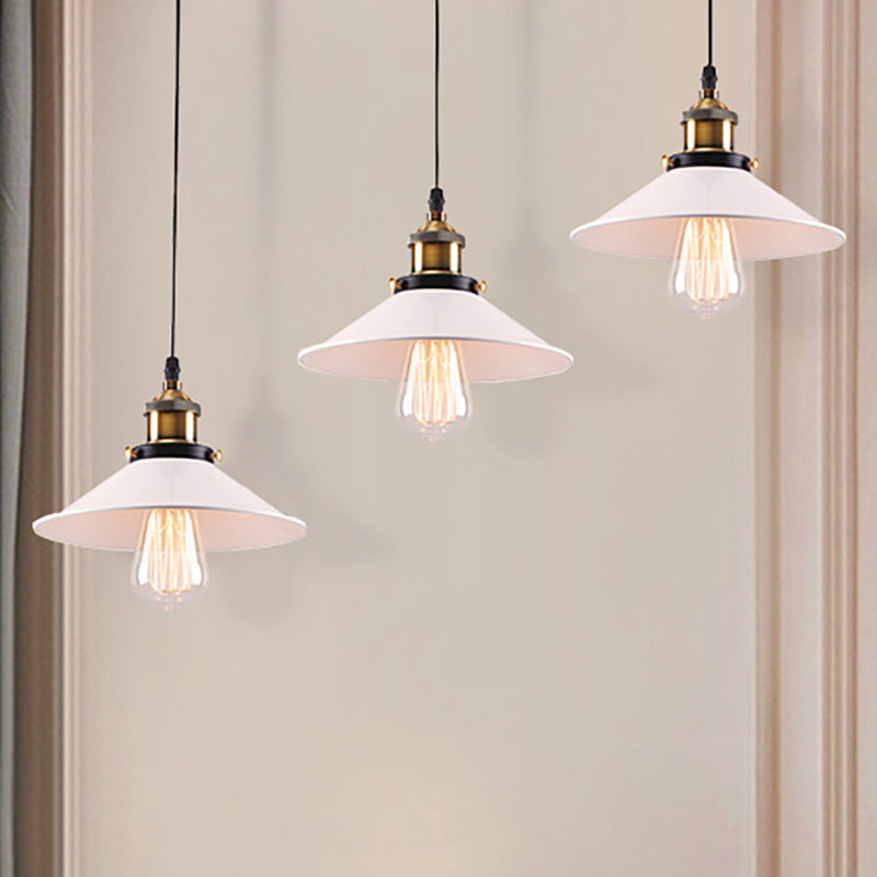 Industrial Style White Conic Ceiling Pendant with Metallic Finish - 3 Heads Indoor Hanging Light