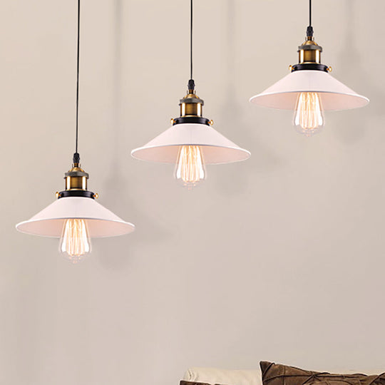 White Industrial Style Metal Pendant Light With 3 Conic Heads - Indoor Hanging Ceiling Fixture