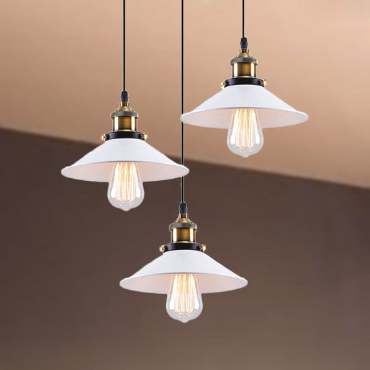 White Industrial Style Metal Pendant Light With 3 Conic Heads - Indoor Hanging Ceiling Fixture