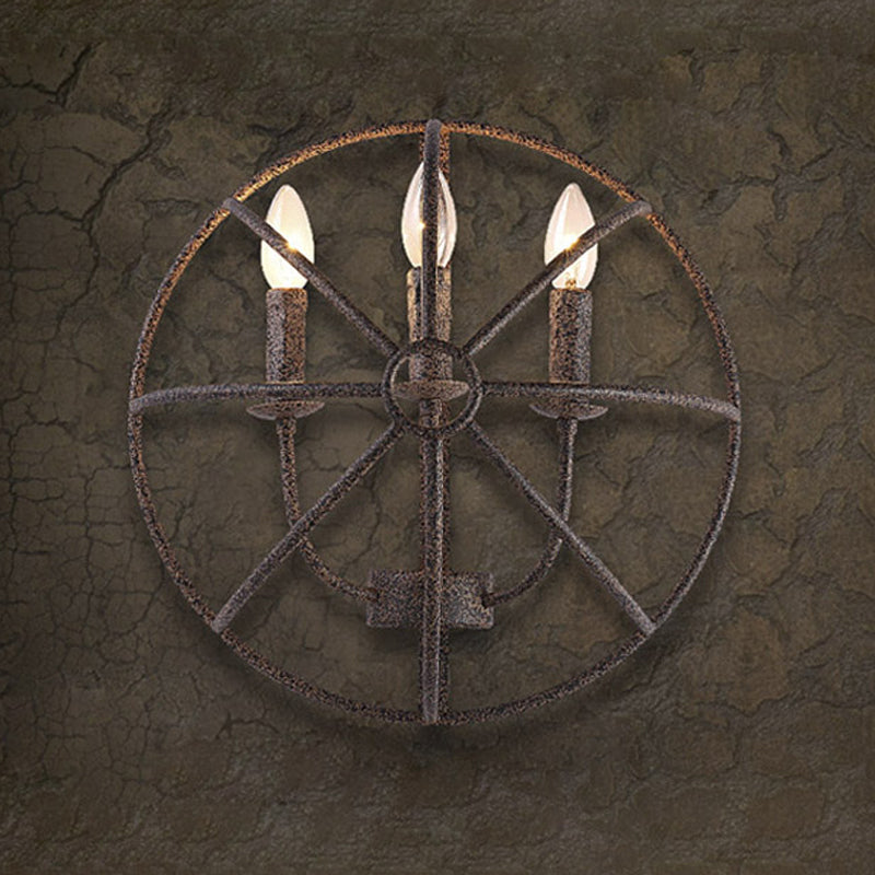 Rustic Semi-Circle Metallic Sconce Lamp - 3-Light Restaurant Wall Lighting In Rust/Black Rust