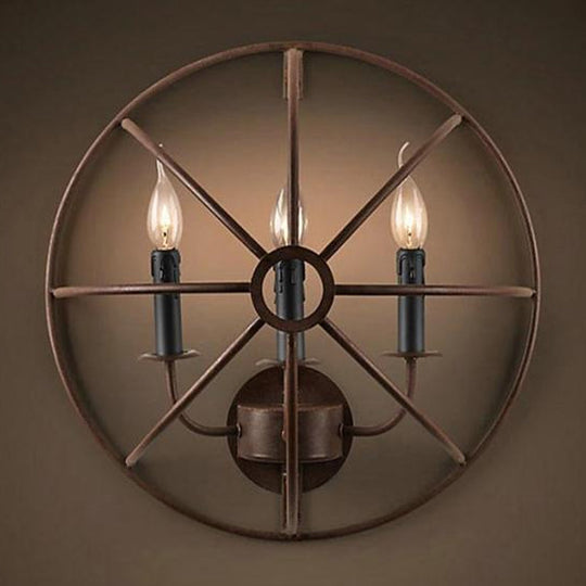 Rustic Semi-Circle Metallic Sconce Lamp - 3-Light Restaurant Wall Lighting In Rust/Black