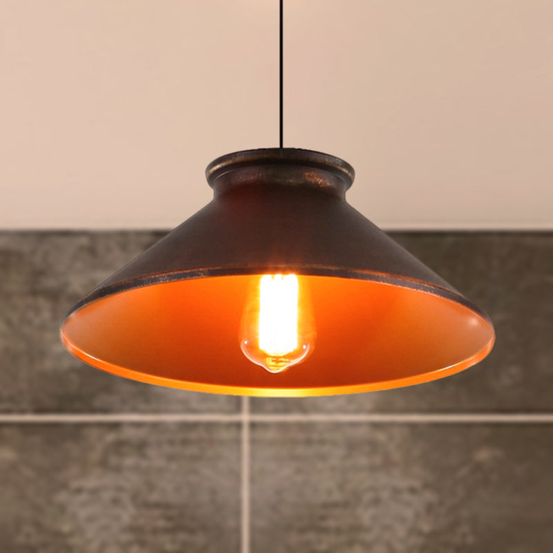 Vintage Style Pendant Light With Metallic Tapered Shade - 1 Bulb Suspension For Dining Room In