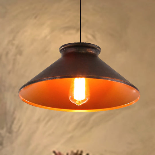 Vintage Style Pendant Light With Metallic Tapered Shade - 1 Bulb Suspension For Dining Room In