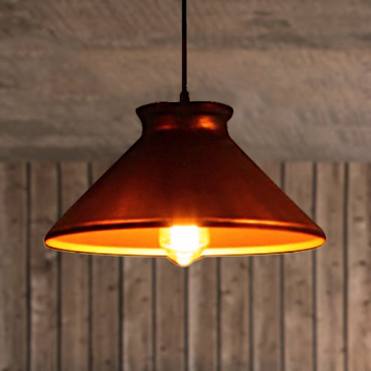 Vintage Style Pendant Light With Metallic Tapered Shade - 1 Bulb Suspension For Dining Room In