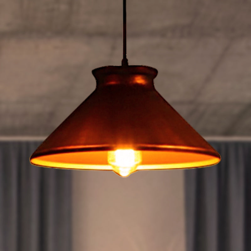 Vintage Style Pendant Light With Metallic Tapered Shade - 1 Bulb Suspension For Dining Room In