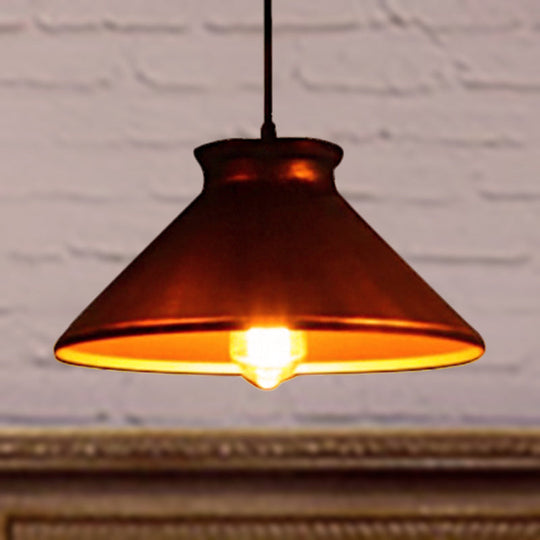 Vintage Style Pendant Light With Metallic Tapered Shade - 1 Bulb Suspension For Dining Room In